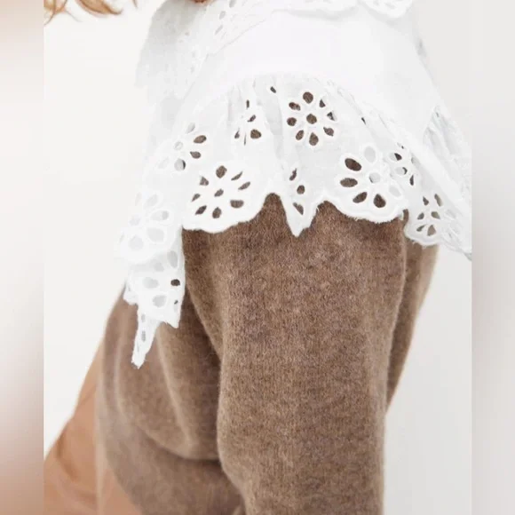 Zara sweater beige camel tan knitted collar lace - Picture 4 of 7
